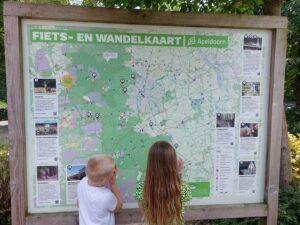 De kinderen bekijken een route om te wandelen in de buurt van het park.